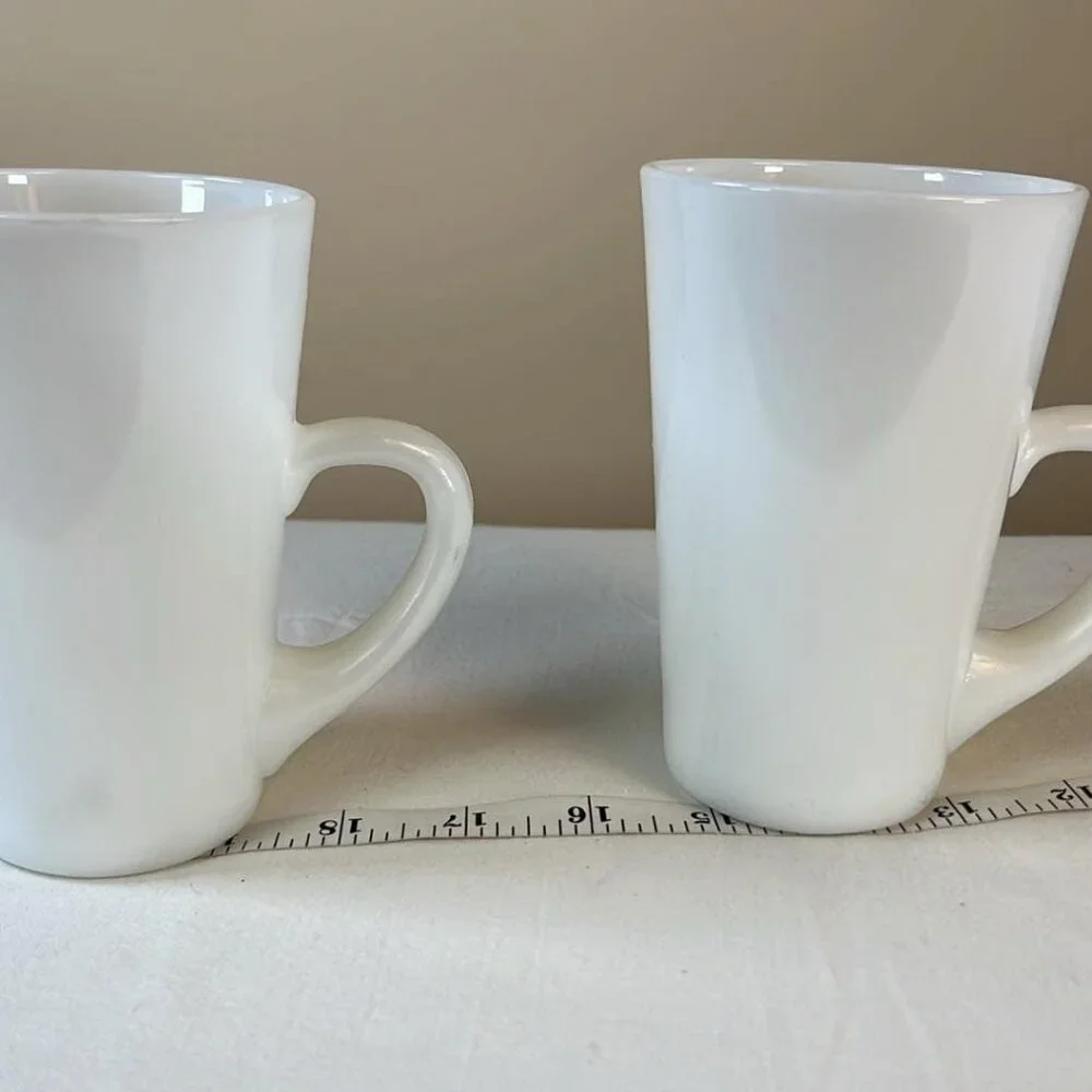 Vintage Milk Glass Tall Coffee Mugs‎ set of 2 MCM Kiche Collectible Gift-y